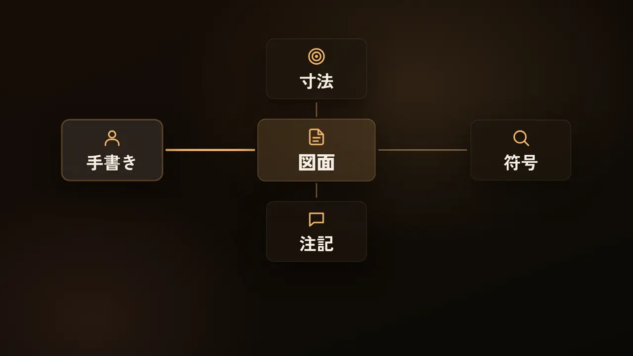 図面、寸法、符号、注記、手書き